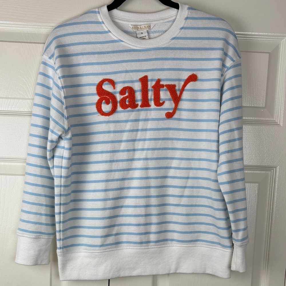 Shiraleah Salty Striped Sweatshirt Blue White Nautical Graphic Pullover Size S